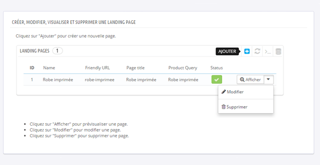 Module Prestashop landing page